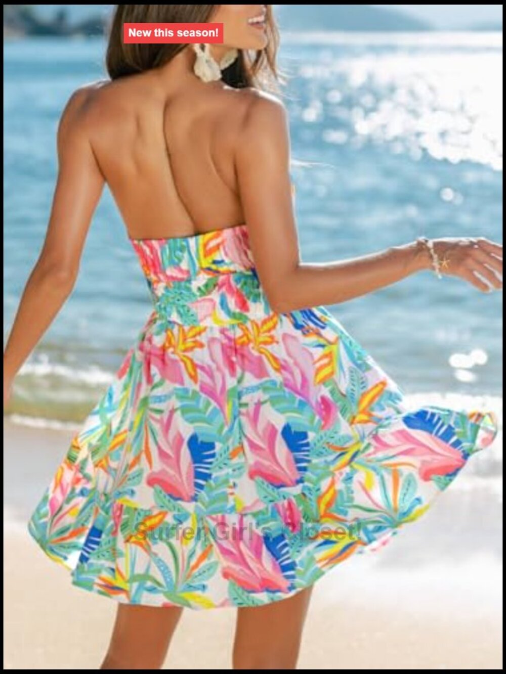 Strapless Smocked Mini Dress, Fit & Flare, Summer Beach Vacation - Picture 2 of 7